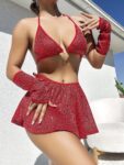 Aria’s Closet Kırmızı Parıltılı Eldivenli Etekli Fantezi Takım