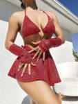 Aria’s Closet Kırmızı Parıltılı Eldivenli Etekli Fantezi Takım