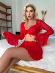 Aria’s Closet Kırmızı Transparan Fantezi Etekli Gecelik Takım