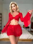 Aria’s Closet Kırmızı Transparan Fantezi Etekli Gecelik Takım