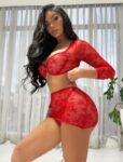 Aria’s Closet Kırmızı Transparan Fantezi Etekli Bolero Takım
