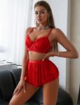 Aria’s Closet Kırmızı Tül Fırfırlı Etekli Sütyen Takım