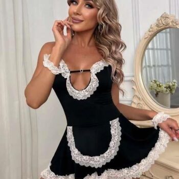 Aria's Closet Siyah Beyaz Aksesuarlı Dantelli Fantezi Hizmetçi Kostümü