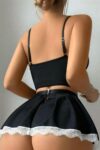 Aria’s Closet Siyah Beyaz Bacak Aksesuarlı Büstiyerli Fantezi Hizmetçi Kostümü