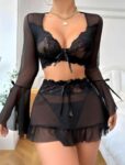 Aria’s Closet Siyah Dantelli Etekli Fantezi Tül Bolero Sütyen Takım