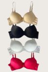 Aria’s Closet Siyah-Beyaz-Kırmızı-Ten 4’lü Dolgulu Push Up Micro Balenli Günlük Tek Destekli Sütyen