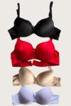 Aria’s Closet Siyah-Beyaz-Kırmızı-Ten 4’lü Dolgulu Push Up Micro Balenli Günlük Tek Destekli Sütyen