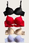 Aria’s Closet Siyah-Beyaz-Kırmızı-Ten 4’lü Dolgulu Push Up Micro Balenli Günlük Tek Destekli Sütyen