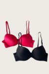 Aria’s Closet Siyah-Kırmızı 2’li Mikro Kumaş Push Up Dolgulu Balenli Günlük Destekli Sütyen