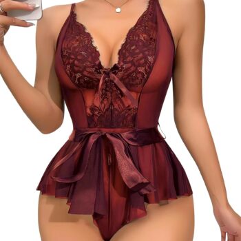 Arias Closet Bordo Dantel İşlemeli Kurdelalı Fantezi Tül Babydoll
