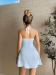 Aria’s Closet Dantel İşlemeli Boyundan Bağlamalı Mavi Saten Gecelik