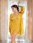 Aria’s Closet Gold Transparan Dantel İşlemeli Yırtmaçlı 2’li Tül Gecelik Takımı