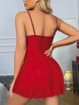 Aria’s Closet Kırmızı Dantel İşlemeli Göğüs İp Detaylı Fantezi Tül Gecelik Takımı