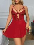 Aria’s Closet Kırmızı Dantel İşlemeli Göğüs İp Detaylı Fantezi Tül Gecelik Takımı