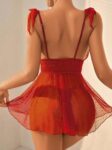 Aria’s Closet Kırmızı Dantel İşlemeli Puantiyeli Tül Fantezi Gecelik