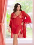 Aria’s Closet Kırmızı Transparan Dantel İşlemeli Tül Yırtmaçlı 2’li Gecelik Takımı