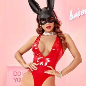Aria's Closet Parlak Kırmızı Deri Fantezi Babydoll