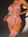 Aria’s Closet Pembe Dantel İşlemeli Kalp Desenli Fantezi Jartiyer Takımı