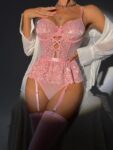 Aria’s Closet Pembe Dantel İşlemeli Kalp Desenli Fantezi Jartiyer Takımı