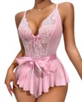 Aria’s Closet Pembe Dantel İşlemeli Kurdelalı Fantezi Tül Babydoll