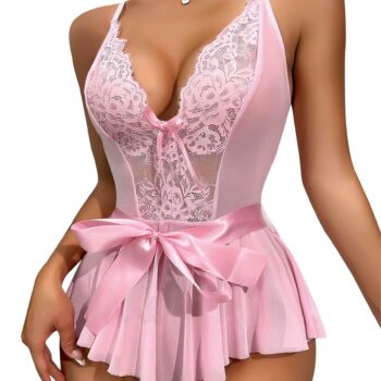 Aria's Closet Pembe Dantel İşlemeli Kurdelalı Fantezi Tül Babydoll