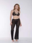Aria’s Closet Siyah Çizgili Transparan Göğüs İp Detaylı Fantezi Sütyen Pijama Takımı