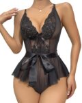 Arias Closet Siyah Dantel İşlemeli Kurdelalı Fantezi Tül Babydoll