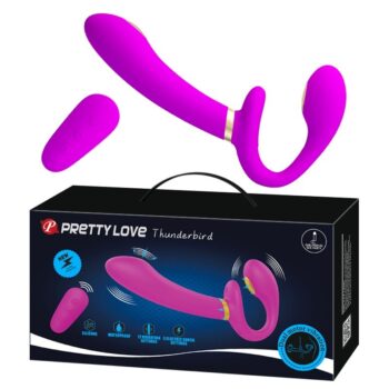 USB Şarjlı Strapless Çift Taraflı Titreşimli ve Elektro Şoklu Strapon Vibratör - Thunderbird