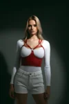 Göğüs Detaylı Deri Kırmız Harness Büstiyer